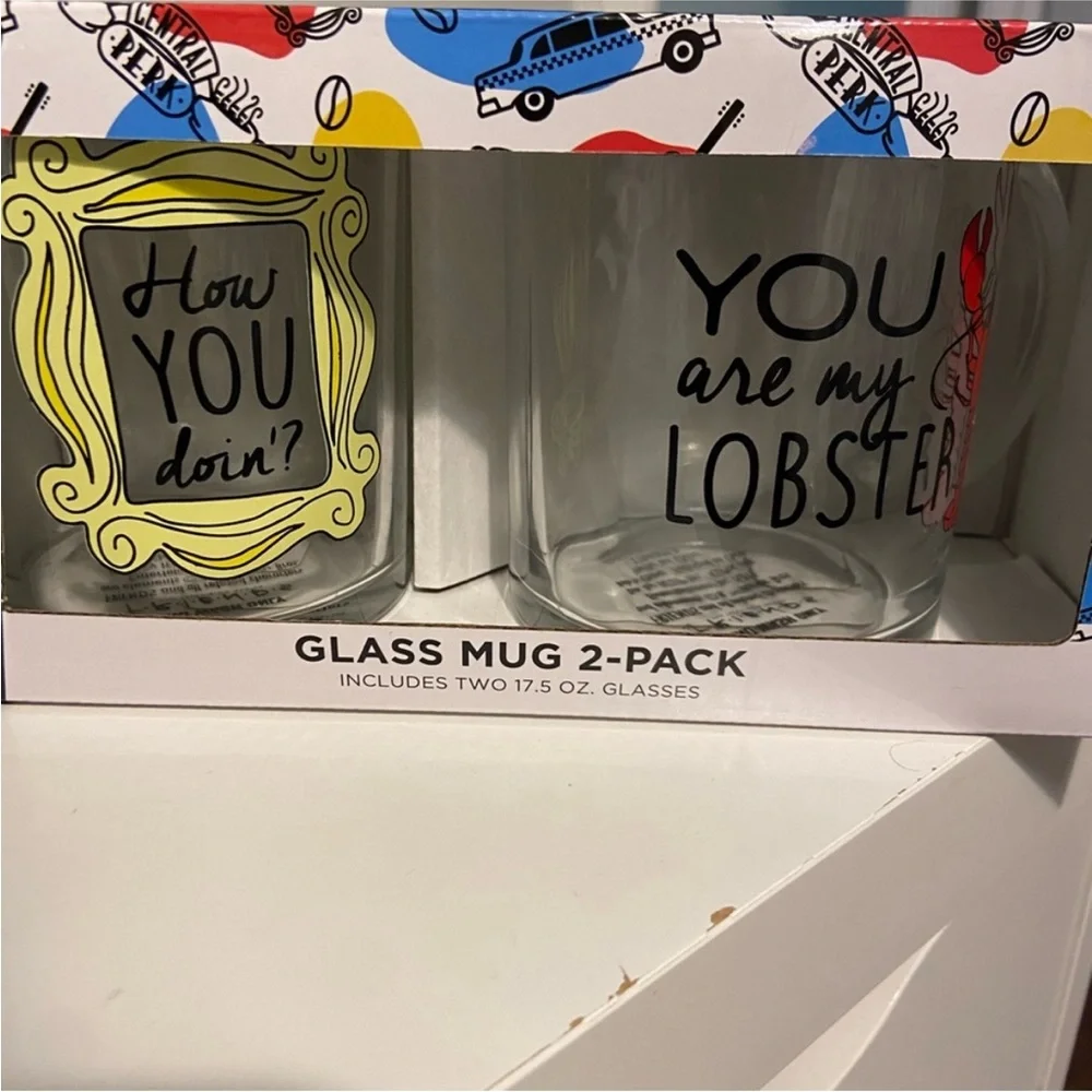 NIB Friends TV‎ Show Glass Mug 2-Pack How You Doin’ You Are My Lobster 17.5oz